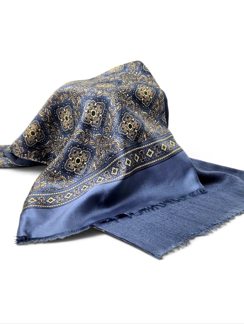 Echo Parlor Paisley Silk/wool Scarf. Blue/gold.